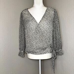 Abercrombie & Fitch Chiffon Wrap Blouse Womens Large White Black Leopard Print